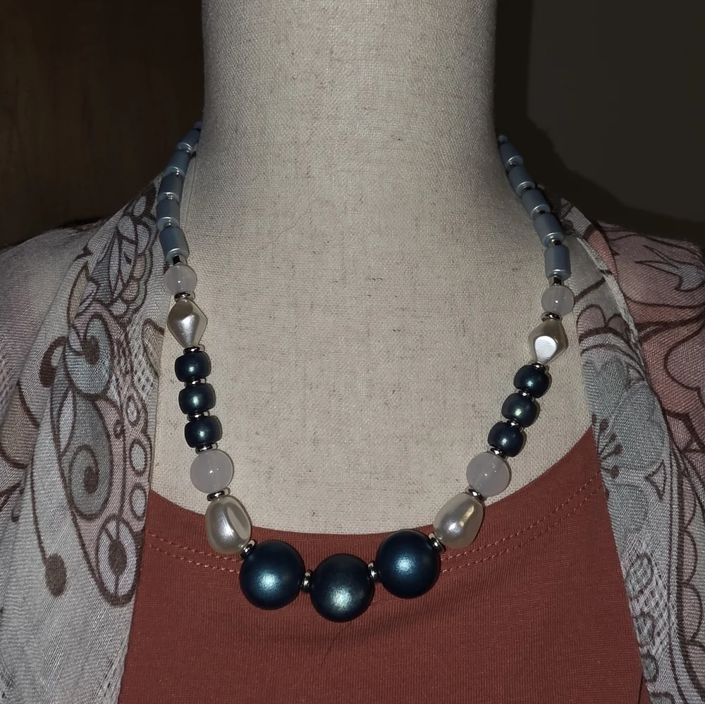 Beaded Blue and Silver Necklace